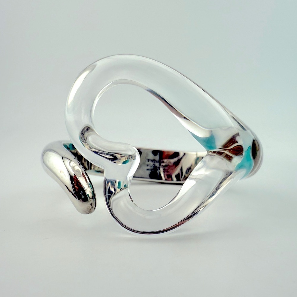 RARE Tiffany & Co. Rock Crystal Open Heart Cuff Bracelet Silver